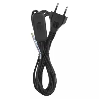 Priključna vrvica PVC 2x0,75mm 3m s stikalom črna