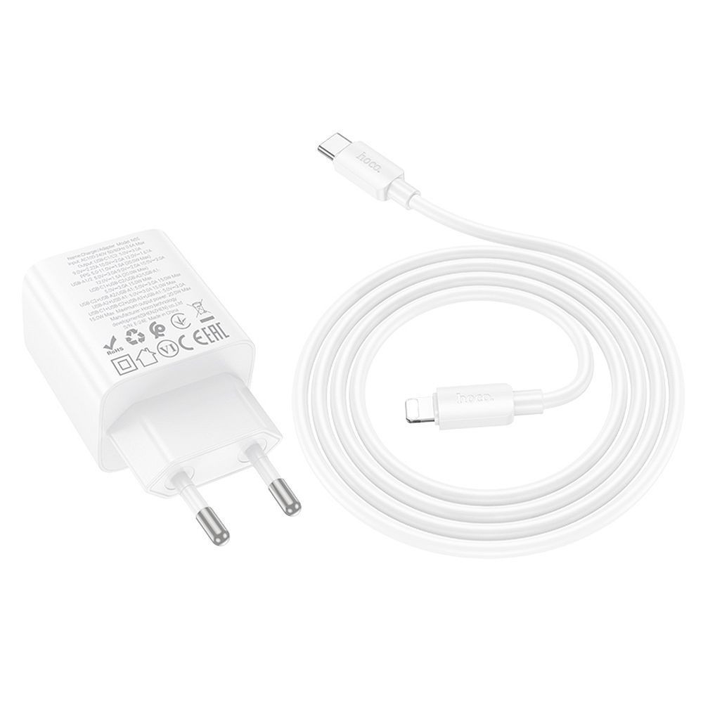 Polnilec za telefon Hoco 2 x USB C + 2 x USB A QC3.0 PD 3A 20W + kabel USB C to Lightning N55 bela – hoco. – USB-C polnilci…