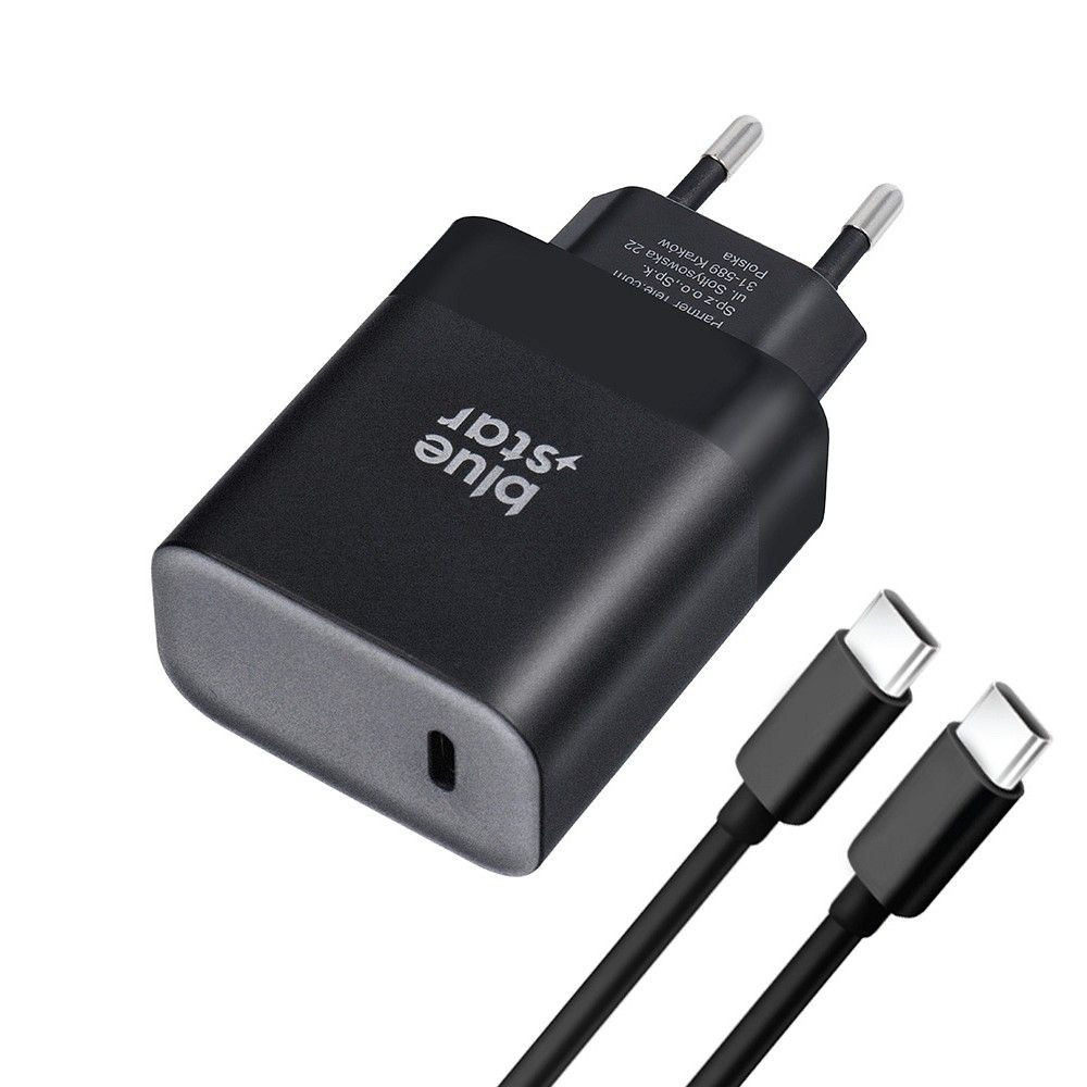 Polnilec za telefon Blue Star USB C QC4.0 PD 3A 45W + kabel USB C to USB C TFB-TC-45WPD črn – USB-C polnilci | TIMMLUX…