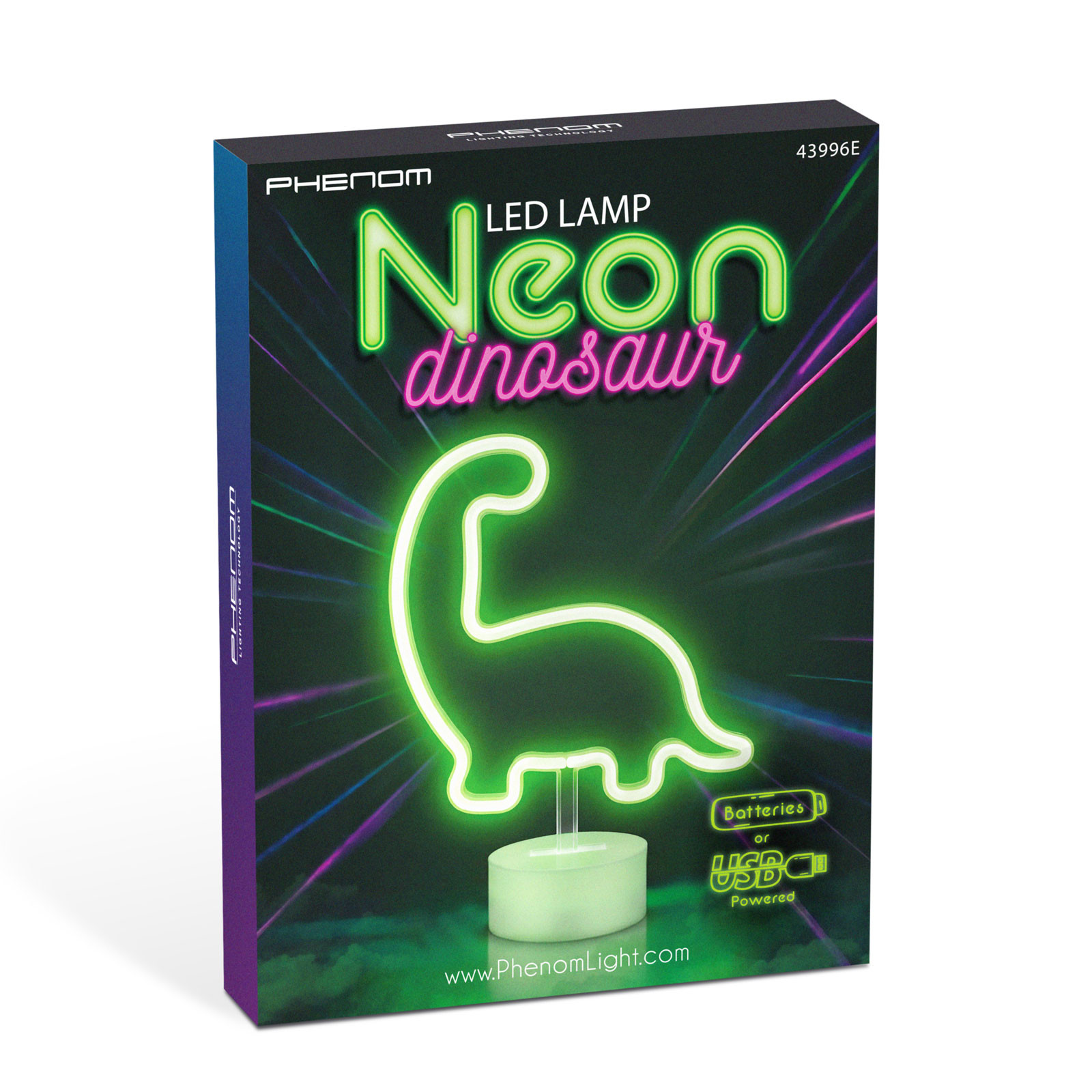 Neon LED svetilka dinozaver (zelena barva) 3x AA + USB 25.9 x 8.5 x 43.3cm – Phenom – Namizne svetilke | TIMMLUX, trgovina…