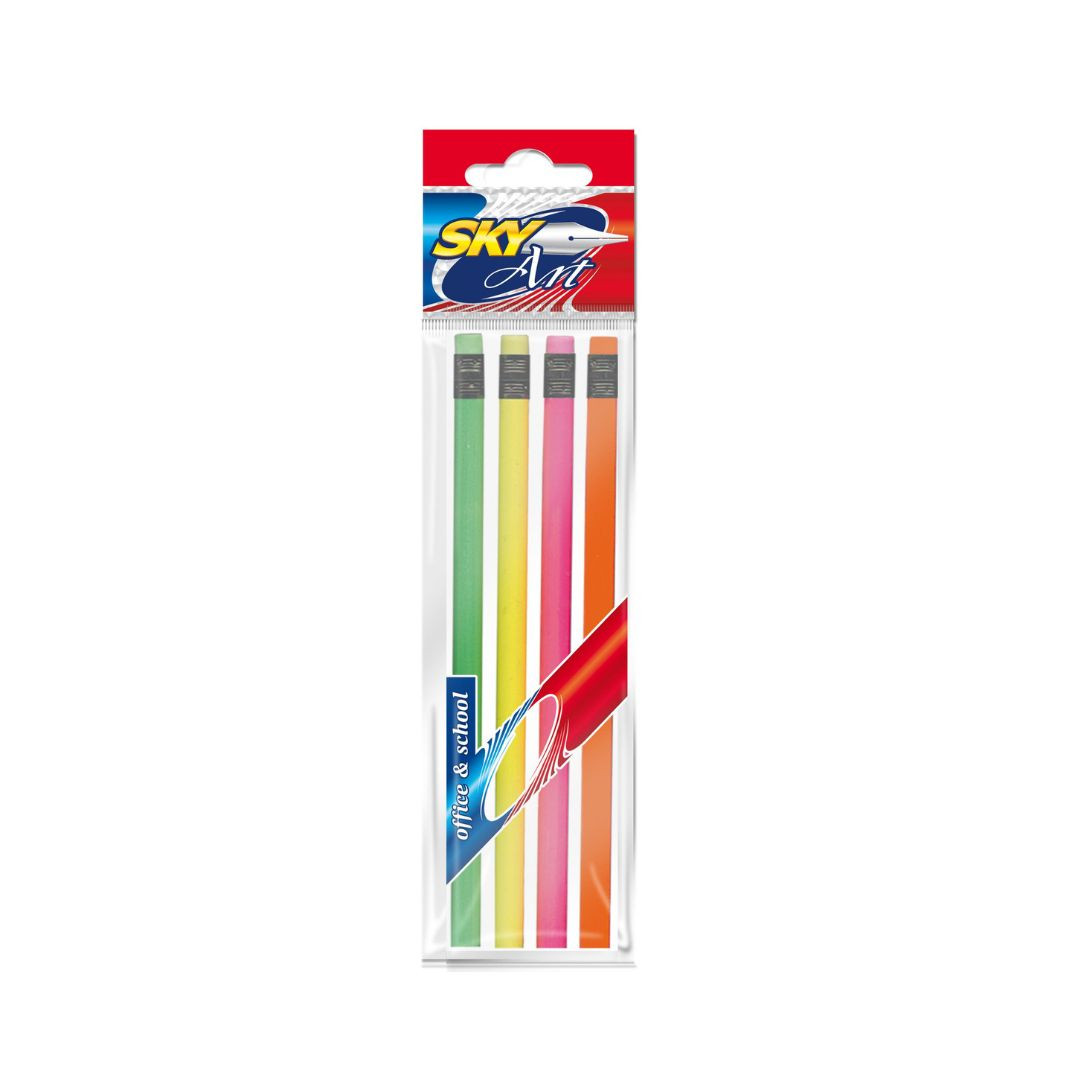 Set 4 HB svinčnikov NEON barve z radirko