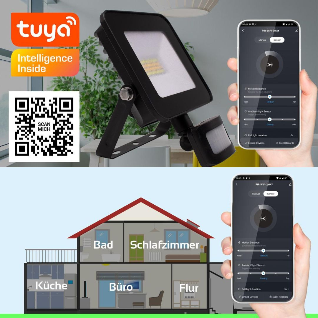 Wi-Fi pametni LED reflektor 20W 1500lm CCT Tuya 1,5m kabla + vtikač