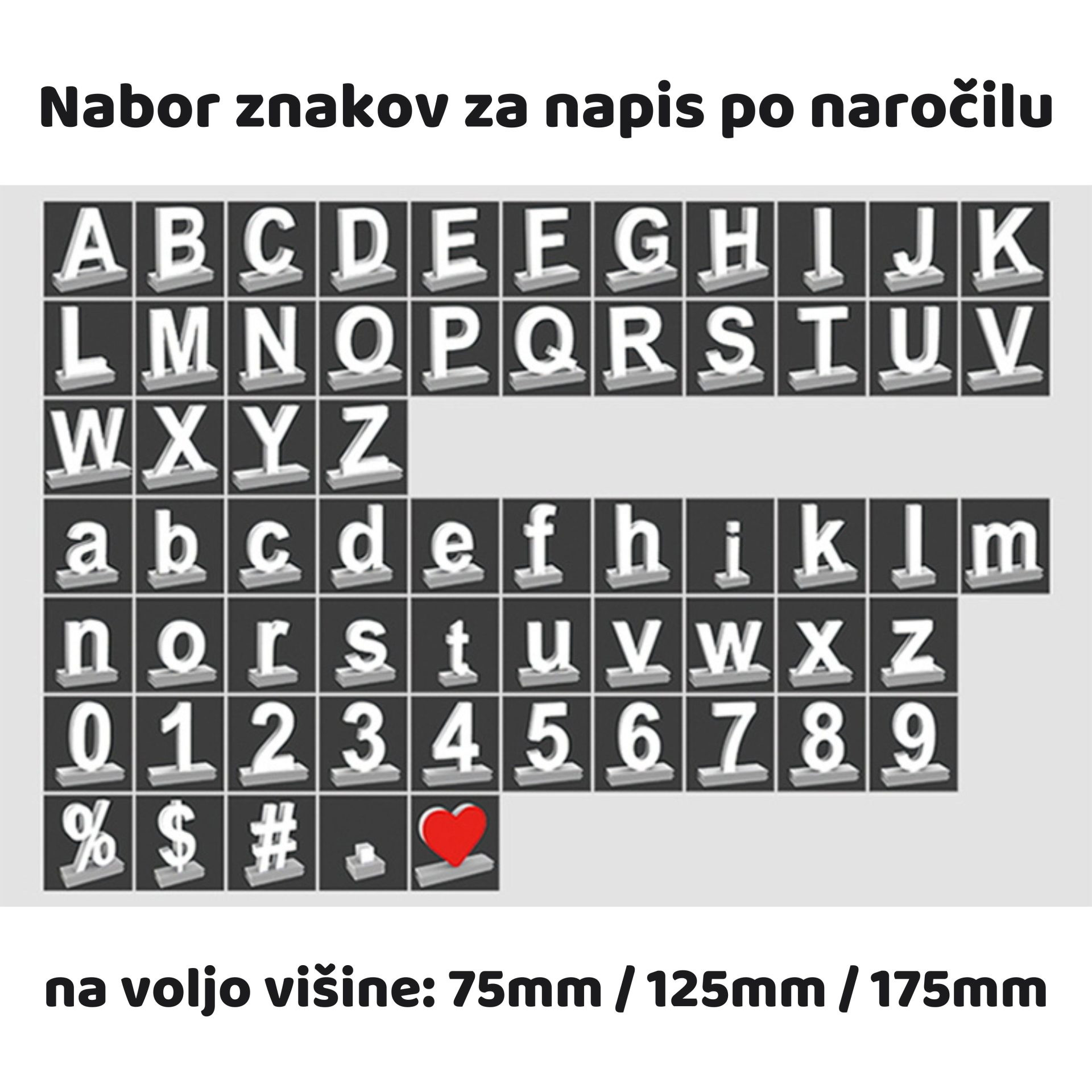 LED črka H 75mm za sestavo napisa Arial 6500K "klik" bela