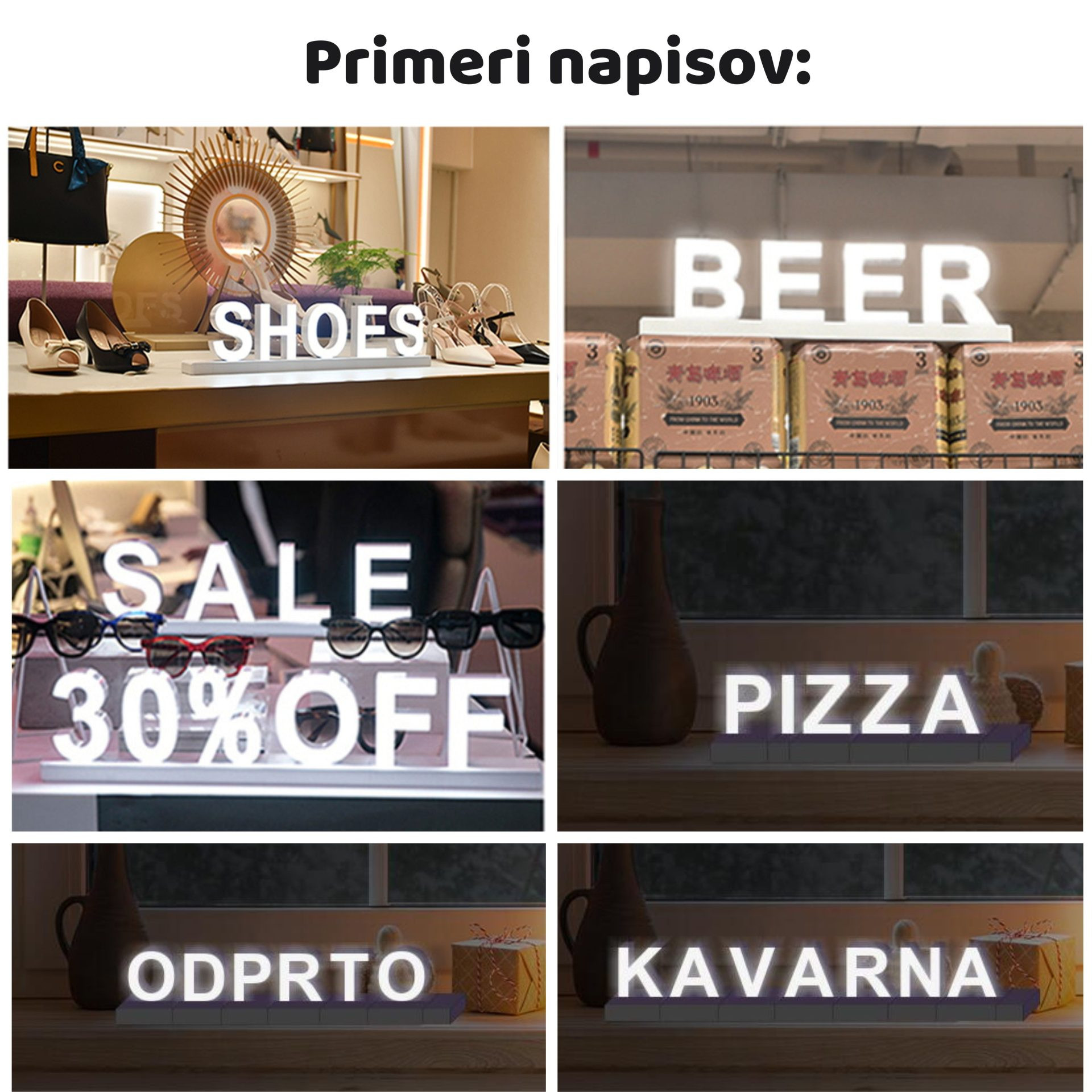 LED črka E 75mm za sestavo napisa Arial 6500K "klik" bela