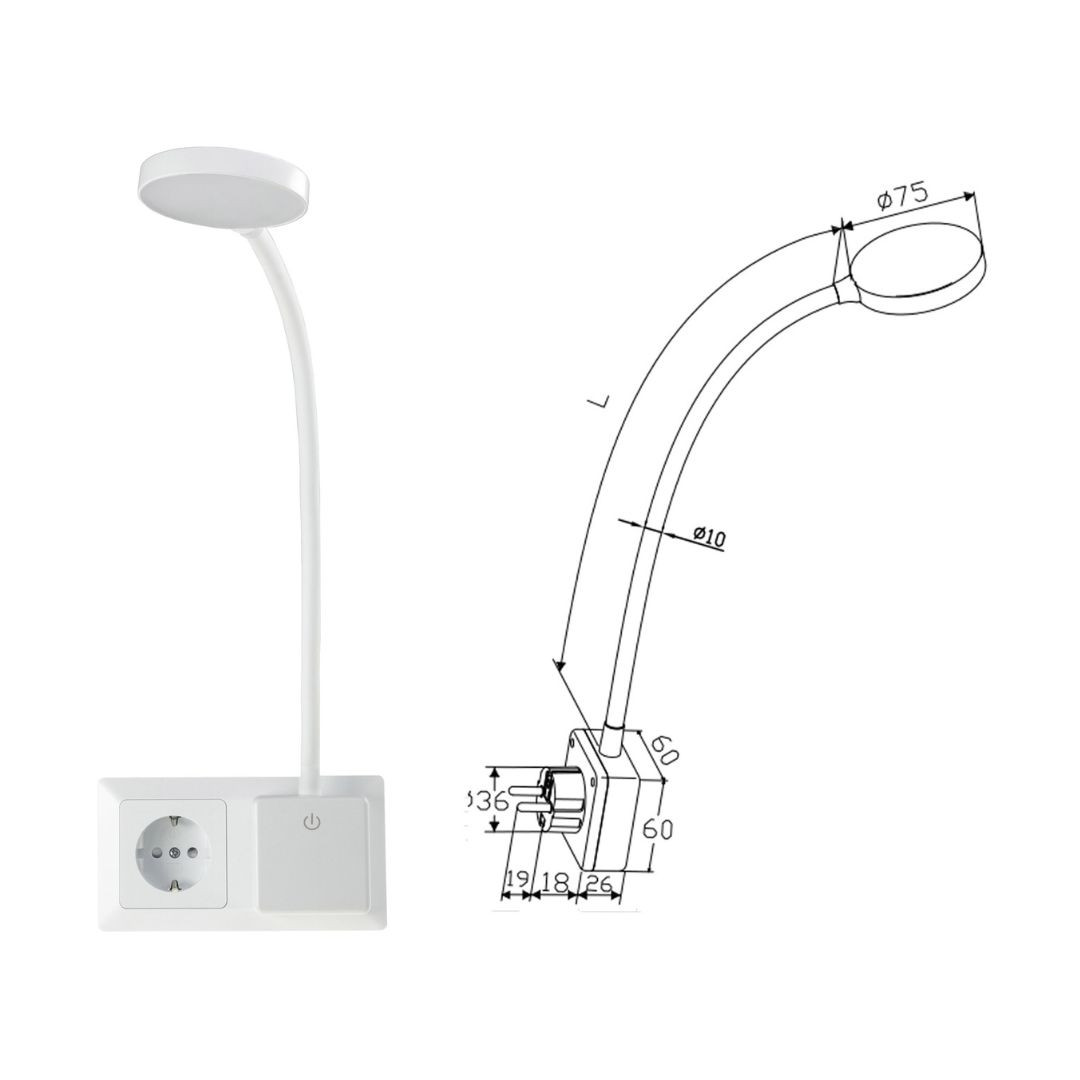LED bralna svetilka za v vtičnico 4W 300 lumen zatemnilna 4000K bela