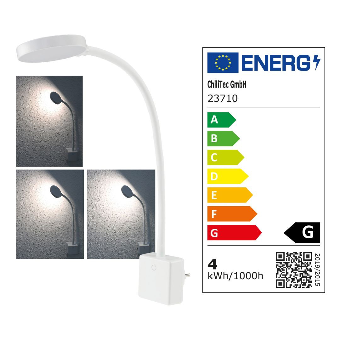 LED bralna svetilka za v vtičnico 4W 300 lumen zatemnilna 4000K bela