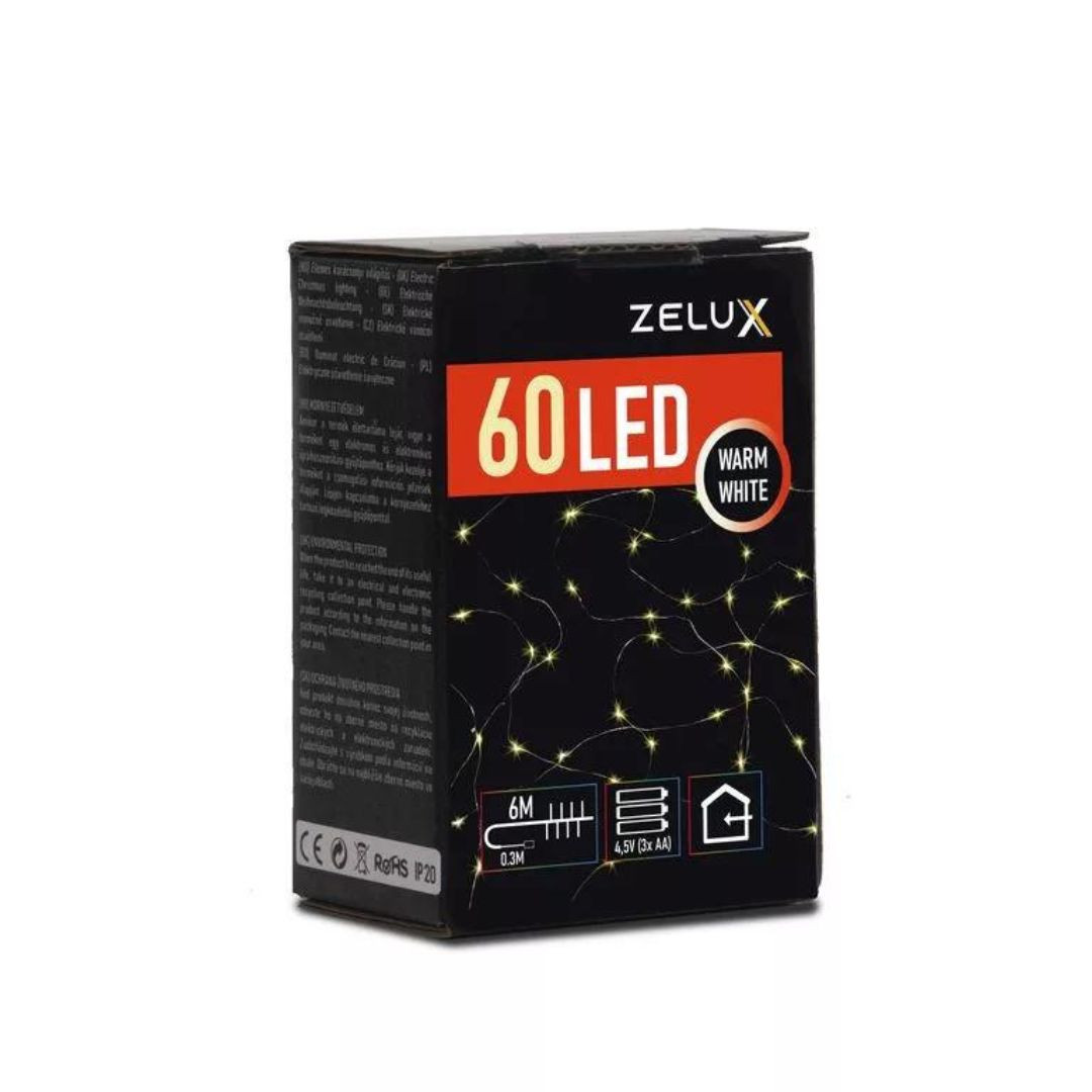 Baterijske micro LED lučke 60 LED 6m toplo bele 3xAA