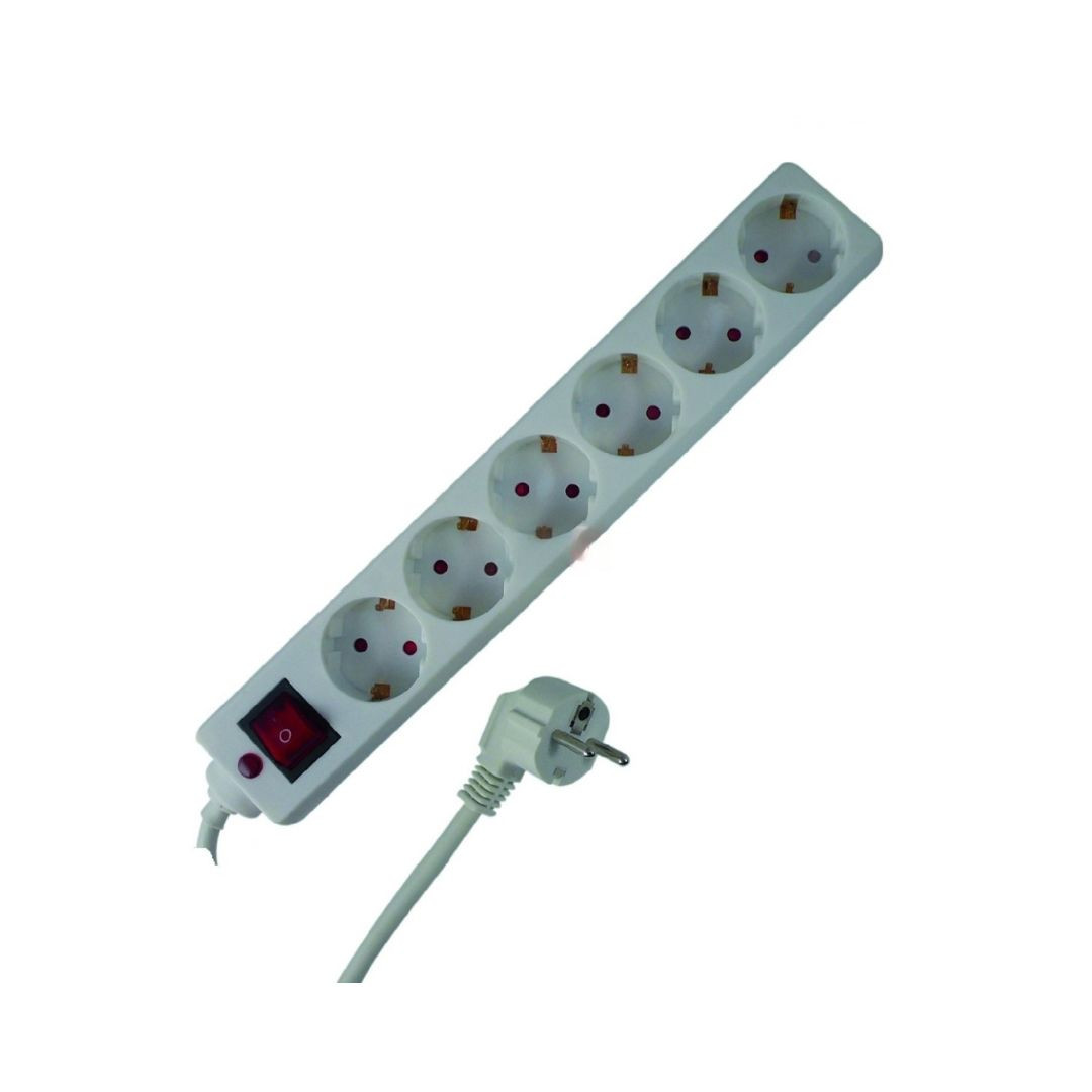Podaljšek s prenapetostno zaščito 6 vtičnic s stikalom Uoc 3 kV, Up 1,8 kV 16A 250V 3x1,5mm2 1,4m