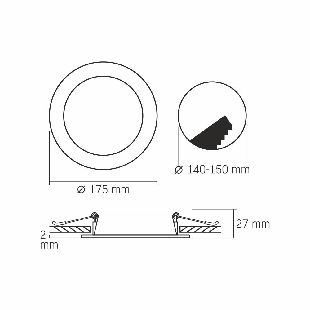 Vgradni LED panel okrogli 12W 4000K 900lm IP20 fi 175x27mm