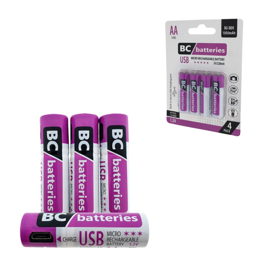 Micro USB polnilne AA baterije 1000mAh 4 kos
