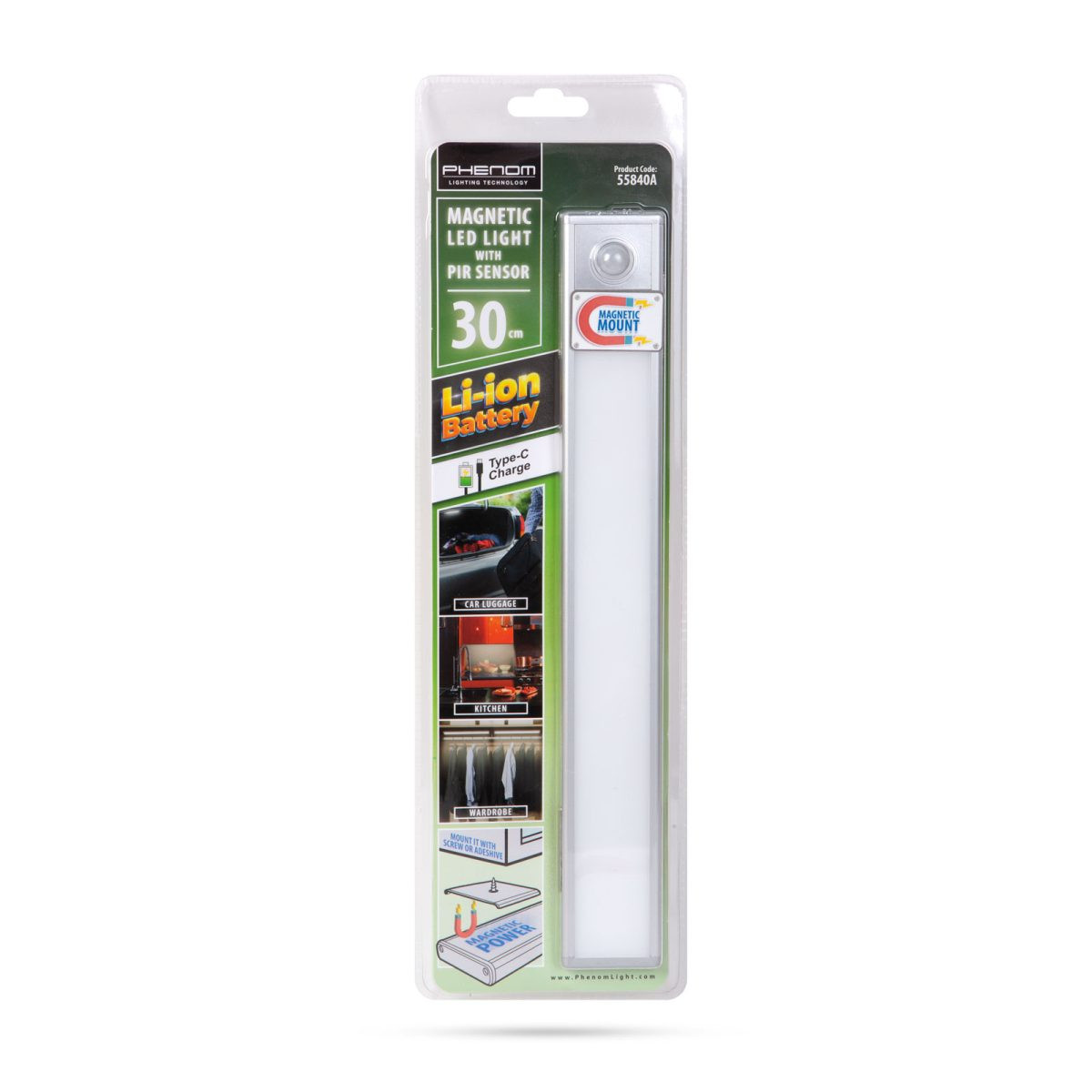 Tanka polnilna LED svetilka s senzorjem gibanja, magnetna 30 cm, USB-C polnjenje