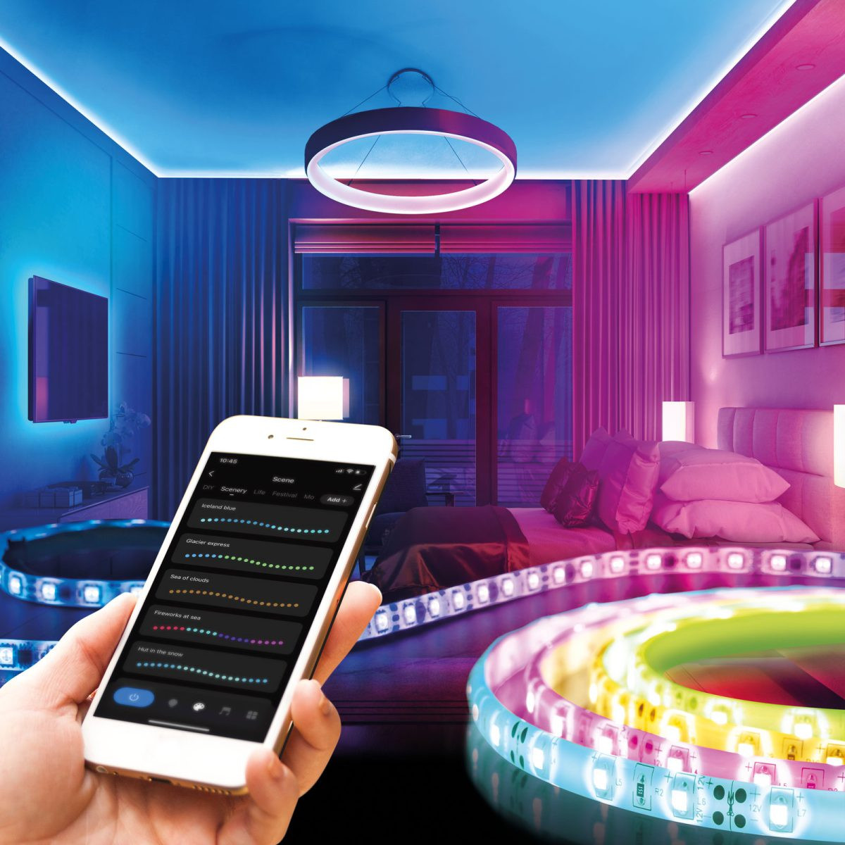 Pametni Wi-Fi Tuya RGB LED trak komplet s kontrolerjem in napajalnikom 30 LED/m 2x5 m