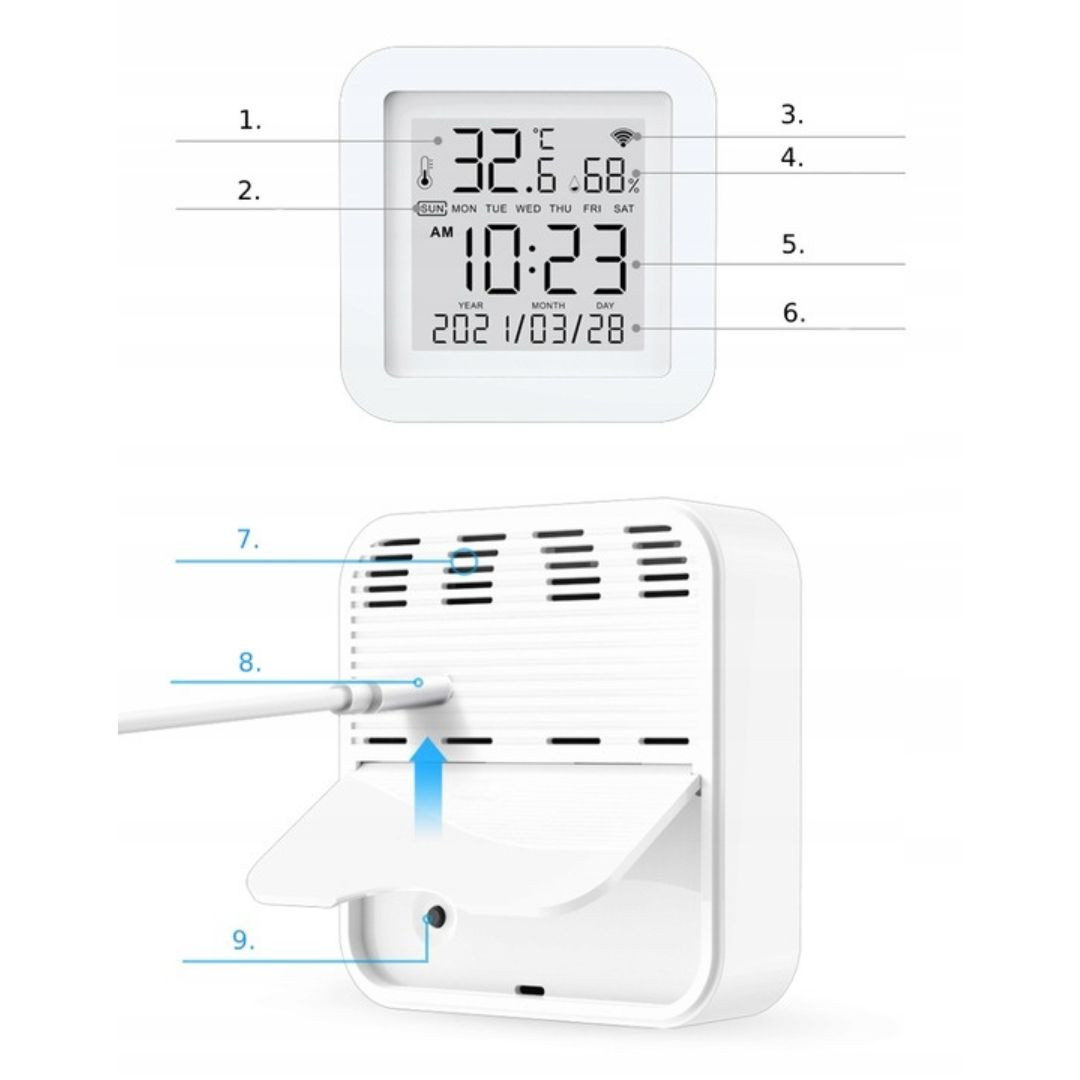 USB WiFi termometer / higrometer TUYA Google Home, Siri z LCD zaslonom