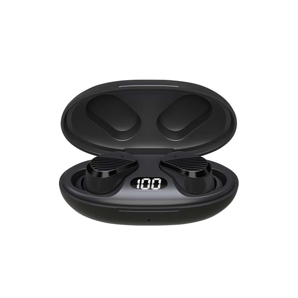Brezžične bluetooth 5.3 slušalke IPX4 s polnilno postajo in LCD zaslonom črne