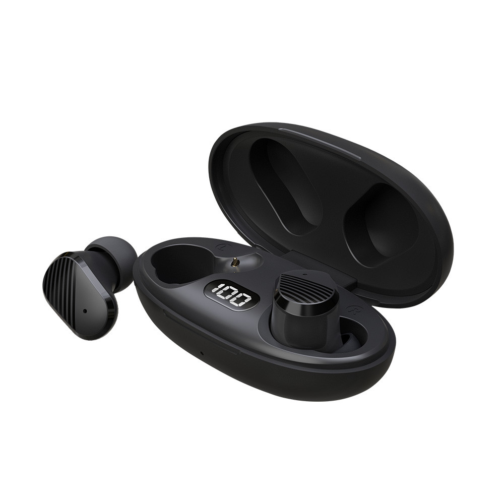Brezžične bluetooth 5.3 slušalke IPX4 s polnilno postajo in LCD zaslonom črne
