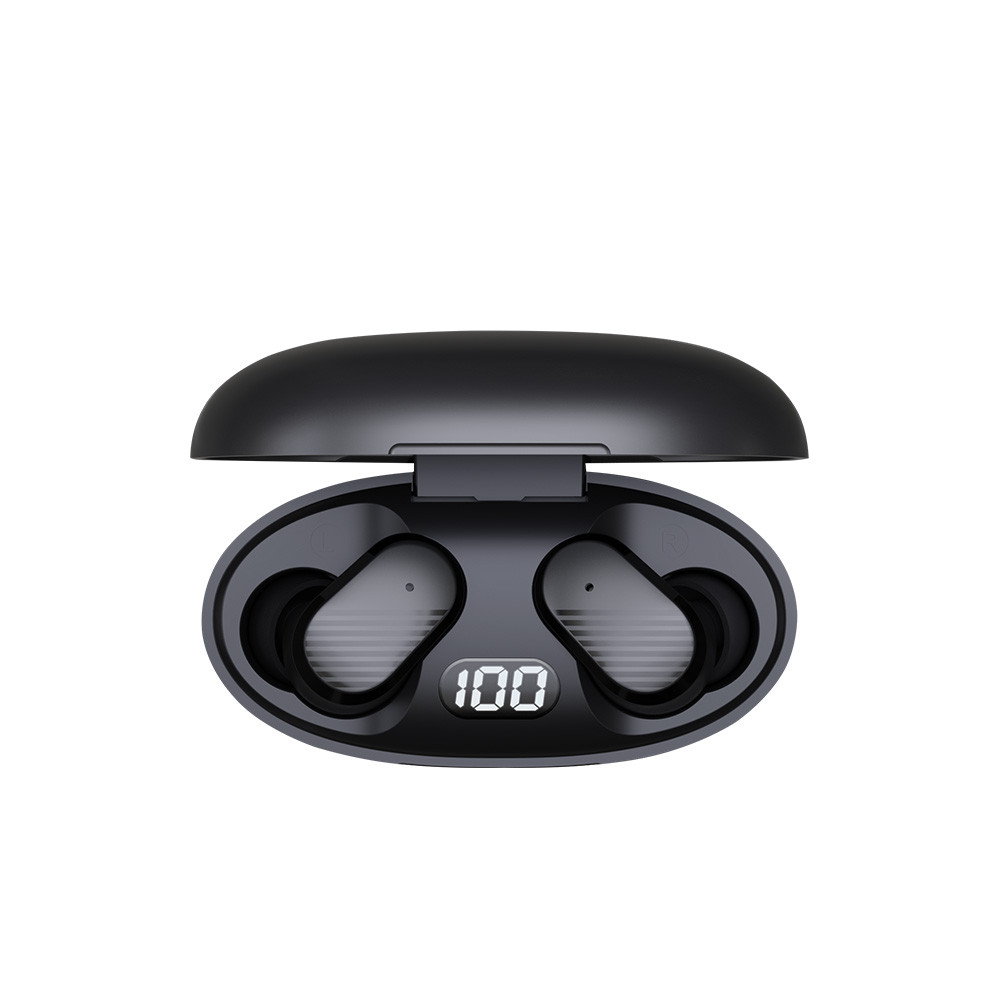 Brezžične bluetooth 5.3 slušalke IPX4 s polnilno postajo in LCD zaslonom črne