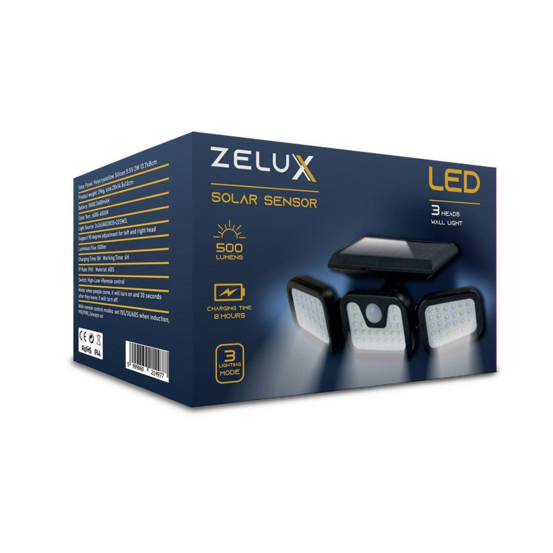 LED solarni reflektor s senzorjem gibanja 74 LED 500lm 6000-6500K