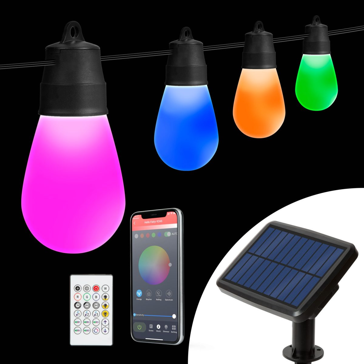 Zunanja solarna veriga RGBIC smart bluetooth 15 LED 6,5m