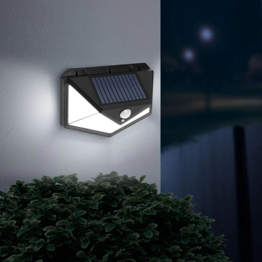 Solarni LED komplet - 2x stenska solarna svetilka 136 LED 5W 260lm + 1x  solarni reflektor 10W 600lm s PIR senzorjem in 3 načini