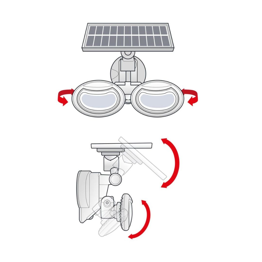 Solarni LED komplet - 2x stenska solarna LED svetilka 5W 300lm + solarni reflektor 8W 500lm s senzorjem gibanja in mraka ter 3 n