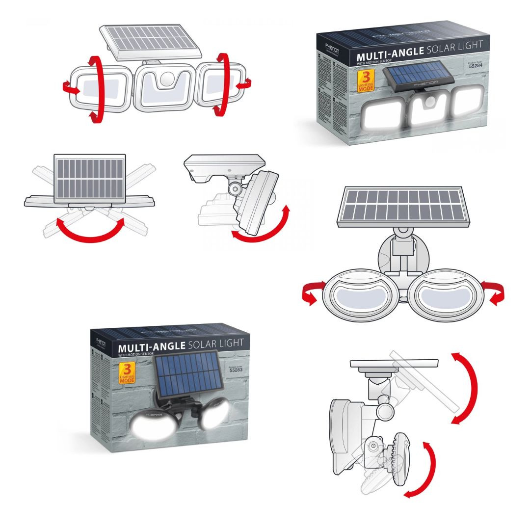 2x COB LED solarni reflektor 10W 600lm in 8W 500lm s senzorjem gibanja z vrtljivimi glavami in 3 načini delovanja