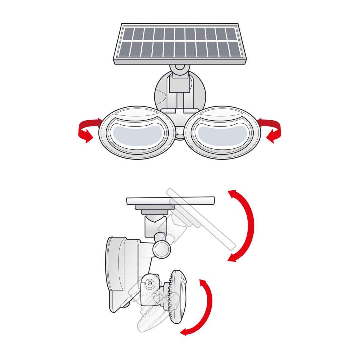 COB LED solarni reflektor 8W 500lm s senzorjem gibanja s 2 vrtljivima glavama in 3 načini delovanja