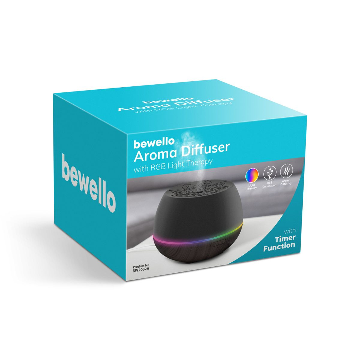 Vlažilnik zraka - difuzor 160ml  z RGB LED osvetlitvijo USB napajanje črne barve