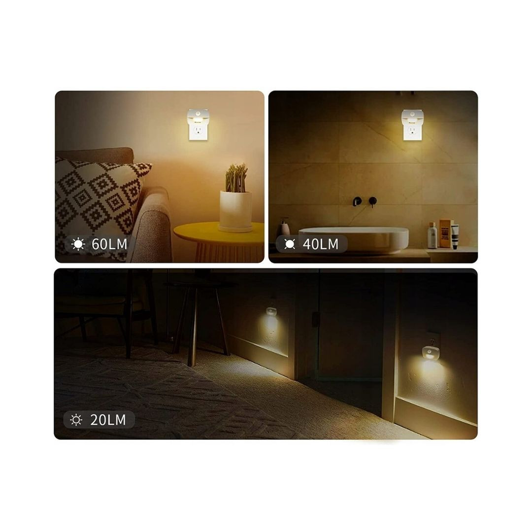 4x LED nočna lučka s PIR sezorjem gibanja toplo bela za v vtičnico