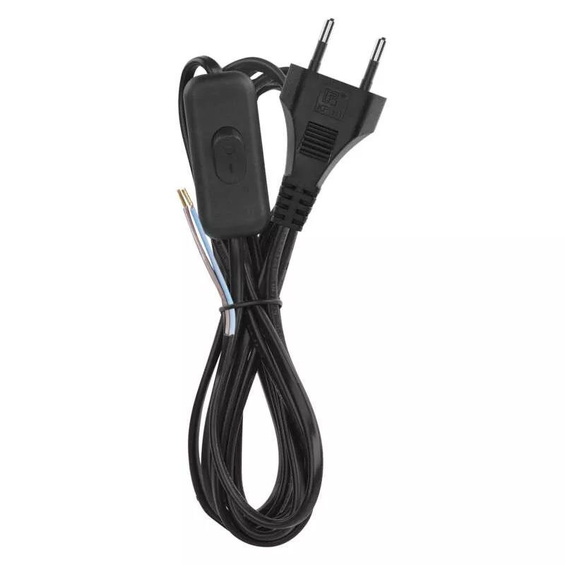 Priključna vrvica PVC 2x0,75mm 3m s stikalom črna