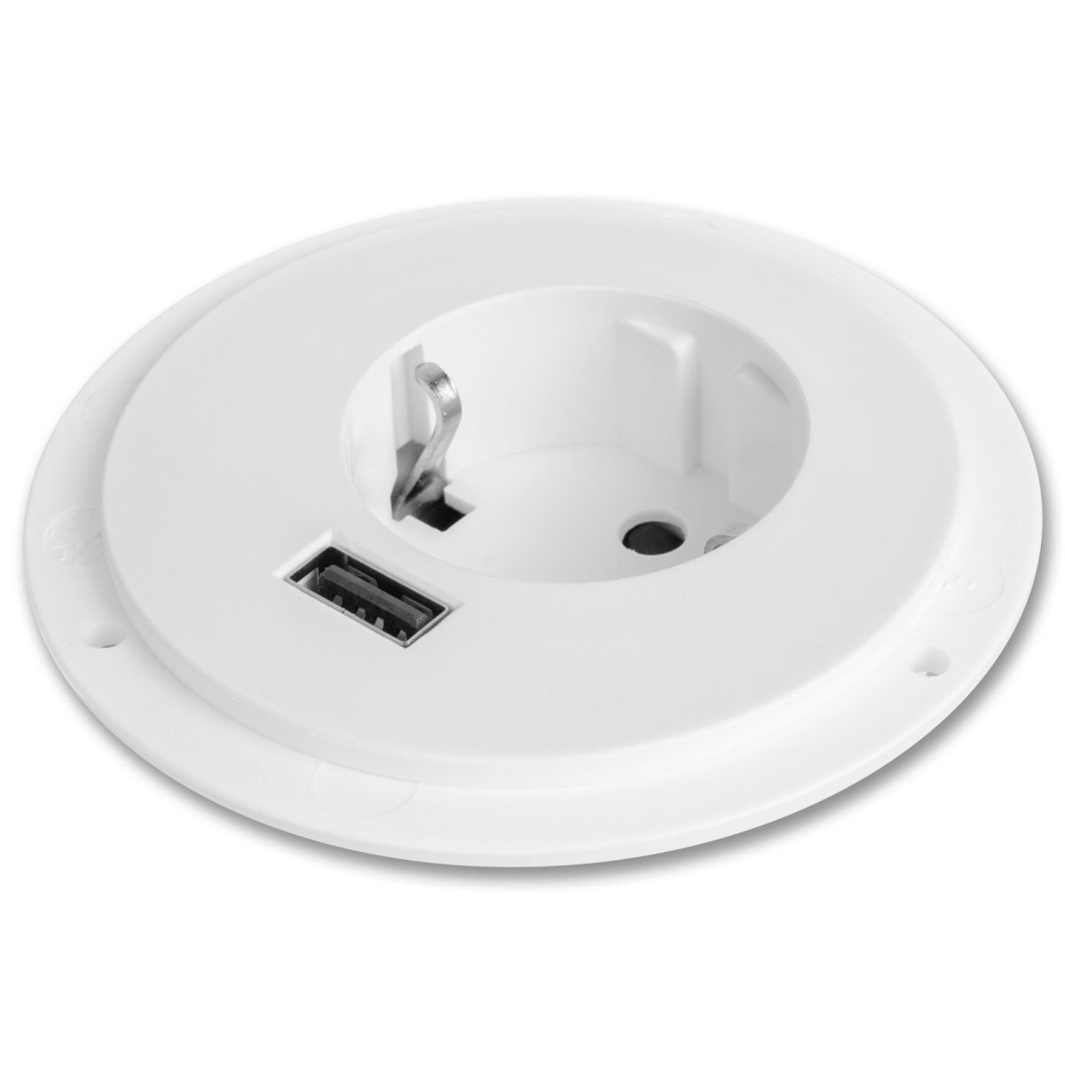Skrita vgradna šuko vtičnica z USB vhodom bela
