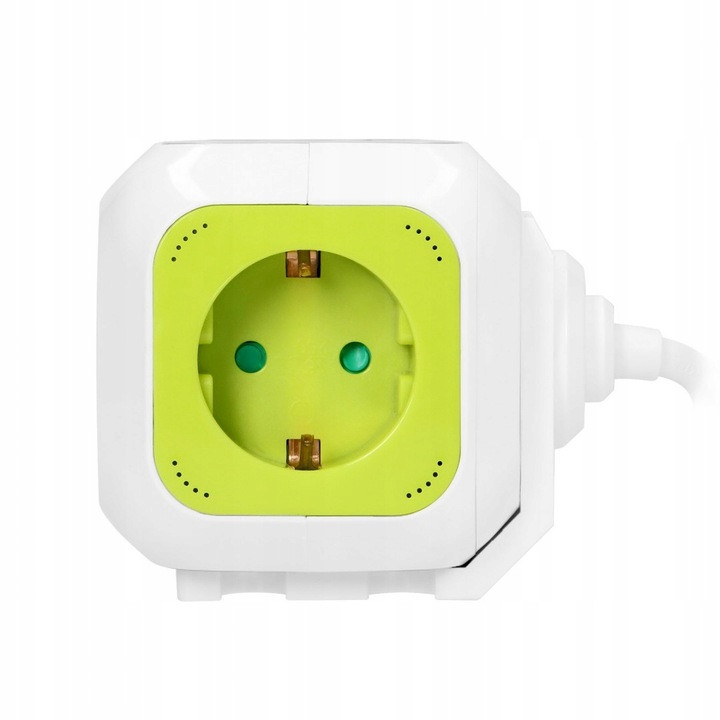 Podaljšek "kocka" 4xšuko + 2xUSB 1,4m kabla zelen
