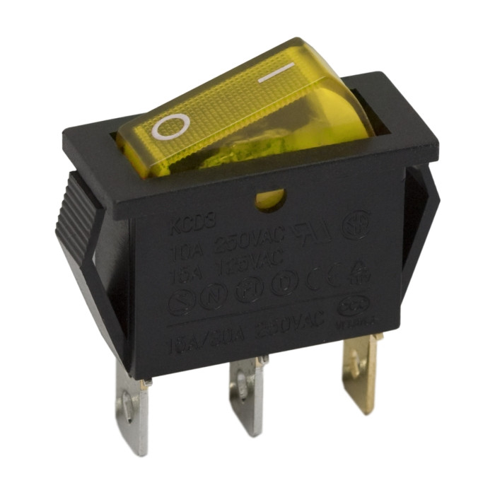 Preklopno vgradno stikalo OFF/ON 16A 250V rumena osvetlitev