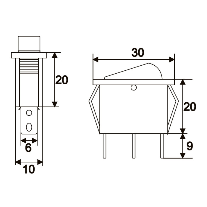 Preklopno vgradno stikalo OFF/ON 16A 250V rumena osvetlitev