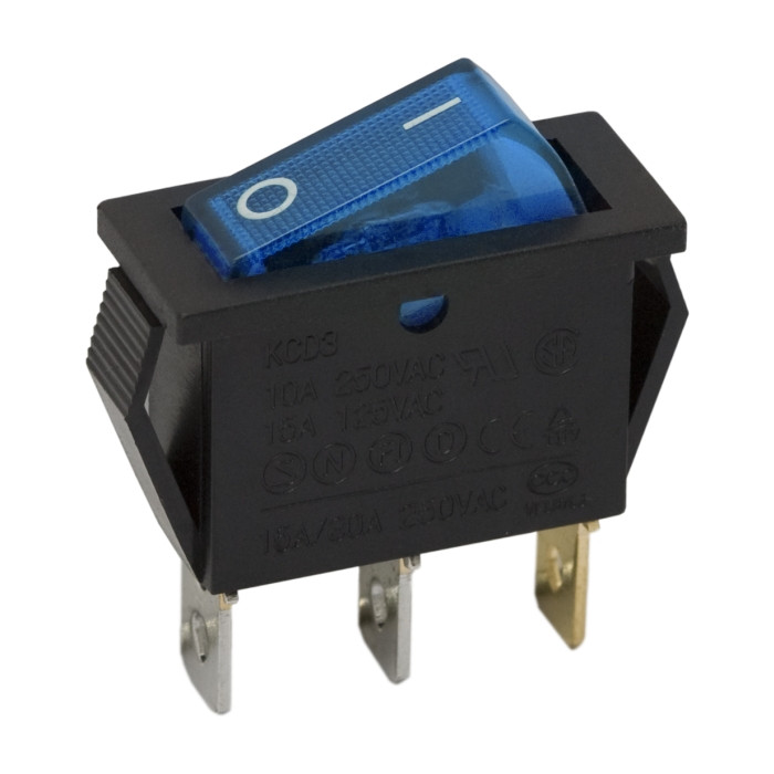 Preklopno vgradno stikalo OFF/ON 16A 250V modra osvetlitev