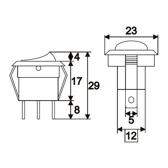 Preklopno vgradno stikalo OFF/ON 16A 12V DC zelena LED