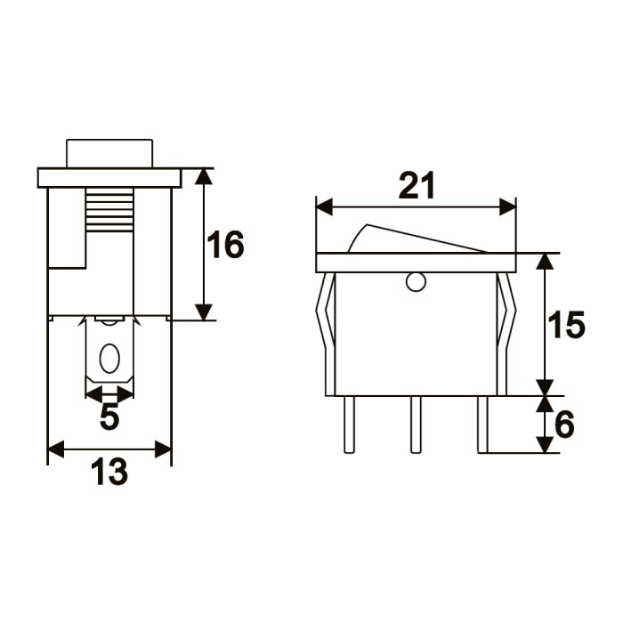 Preklopno vgradno stikalo OFF/ON 6A 250V zelena osvetlitev