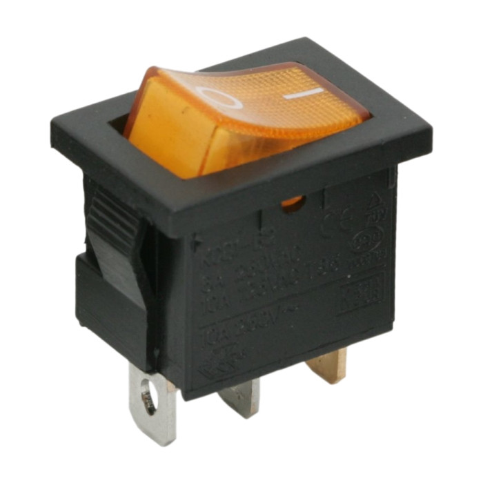 Preklopno vgradno stikalo OFF/ON 6A 250V rumena osvetlitev
