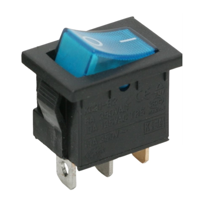 Preklopno vgradno stikalo OFF/ON 6A 250V modra osvetlitev