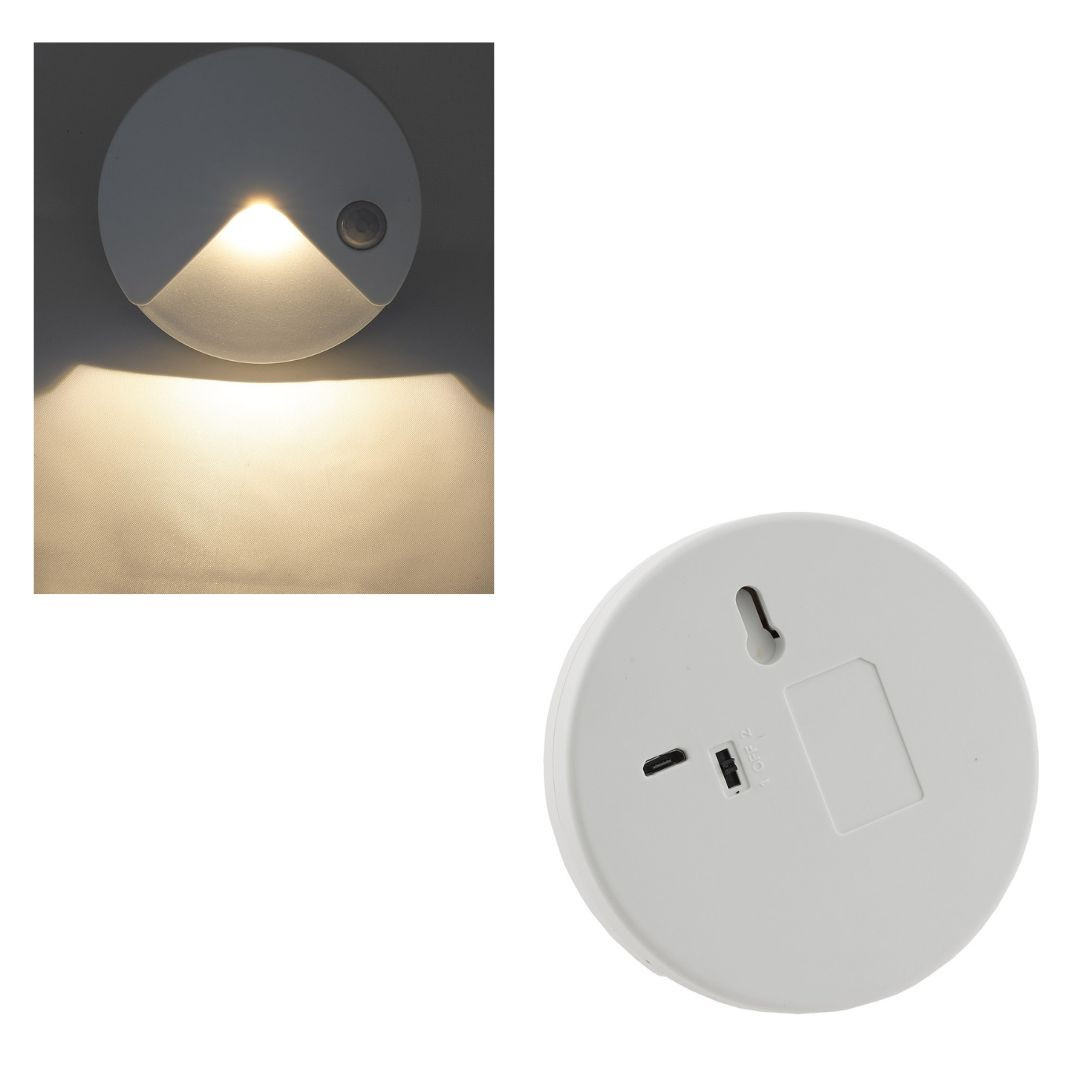 Tanka USB polnilna LED svetilka s PIR senzorjem gibanja toplo bela svetloba