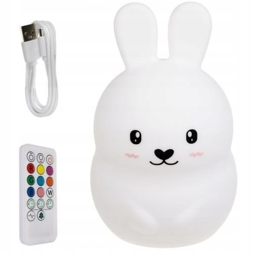 Otroška akumulatorska RGB LED silikonska nočna lučka z daljincem v obliki zajca