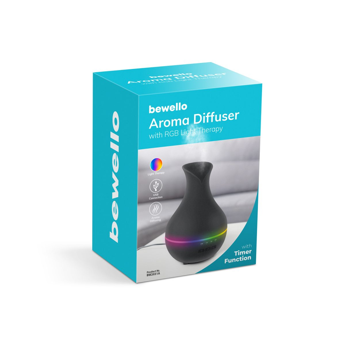 Vlažilnik zraka - difuzor 120ml z RGB LED osvetlitvijo na USB napajanje črne barve