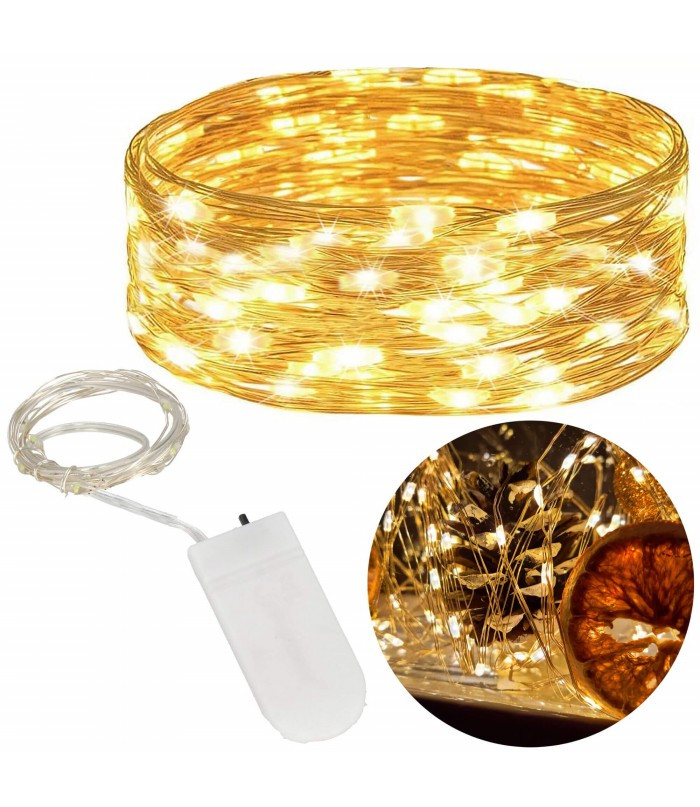 Božično novoletne lučke na baterije 10 LED 1m toplo bele 2 x CR2032