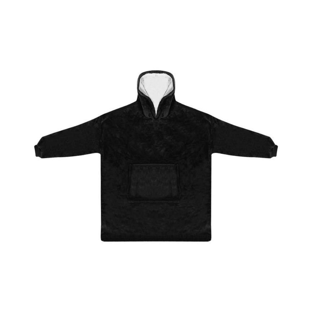 Topla pulover odeja s kapuco in rokavi - hoodie odeja črna