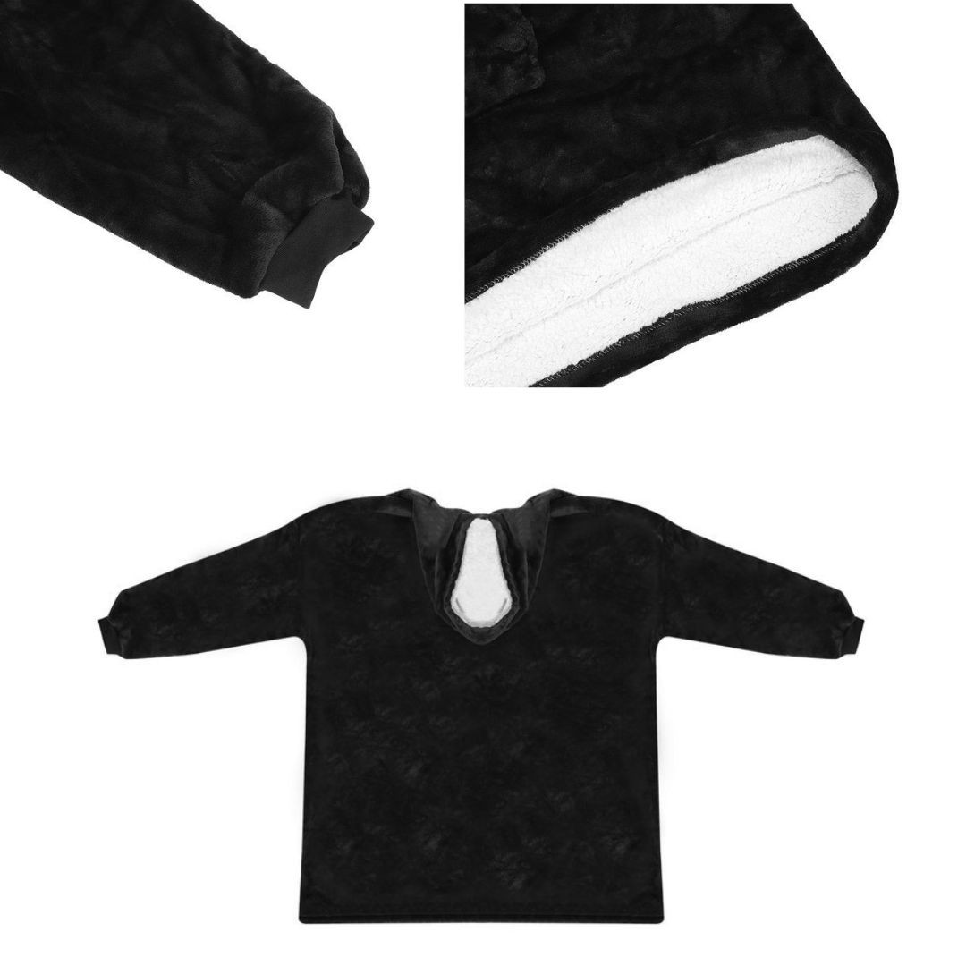 Topla pulover odeja s kapuco in rokavi - hoodie odeja črna