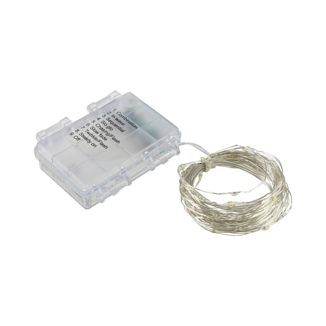 Micro LED lučke na baterije 80 kos 8m s programatorjem toplo bele IP44 3xAA