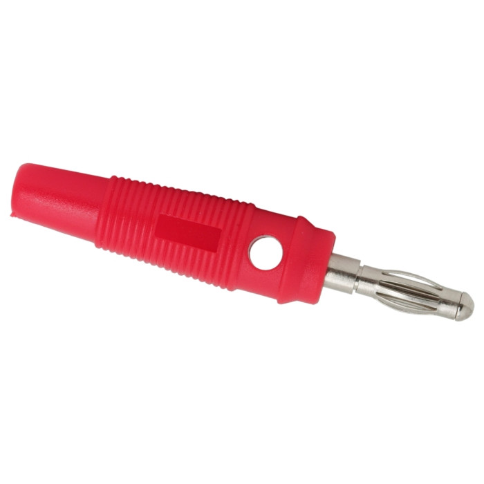 Banana konektor gumiran, max. 3 mm kabli rdeč