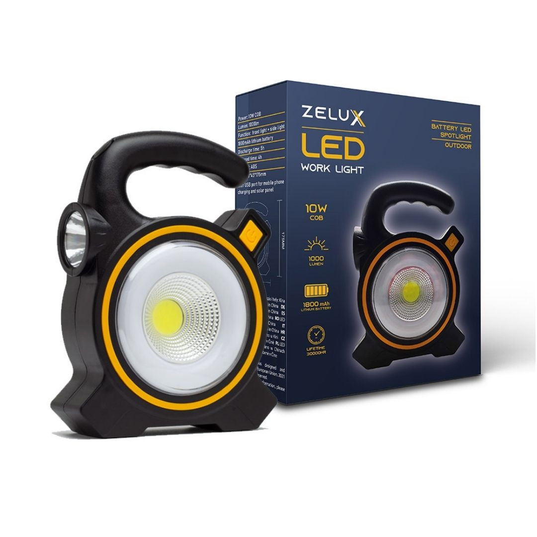 Akumulatorski LED delovni reflektor 10W 1800 mAh 3v1 + powerbank + solarni panel