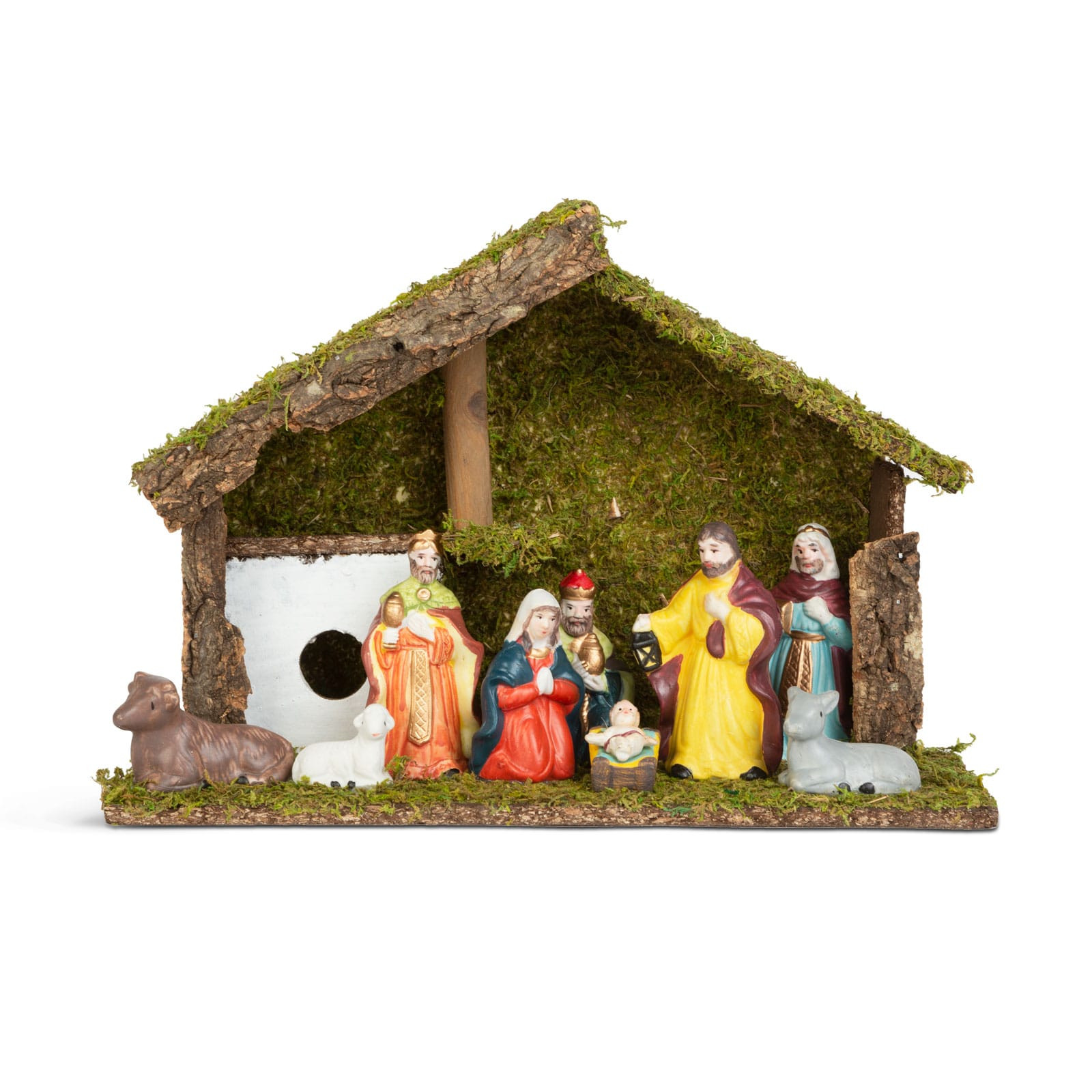 Jaslice lesne s keramičnimi figurami 30 x 10 x 20cm