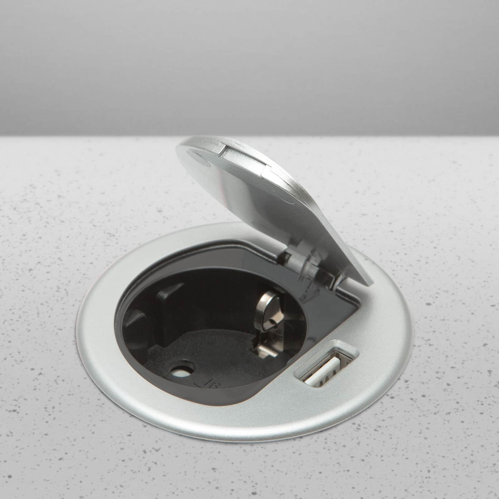 Skrita vgradna šuko vtičnica z USB vhodom srebrna