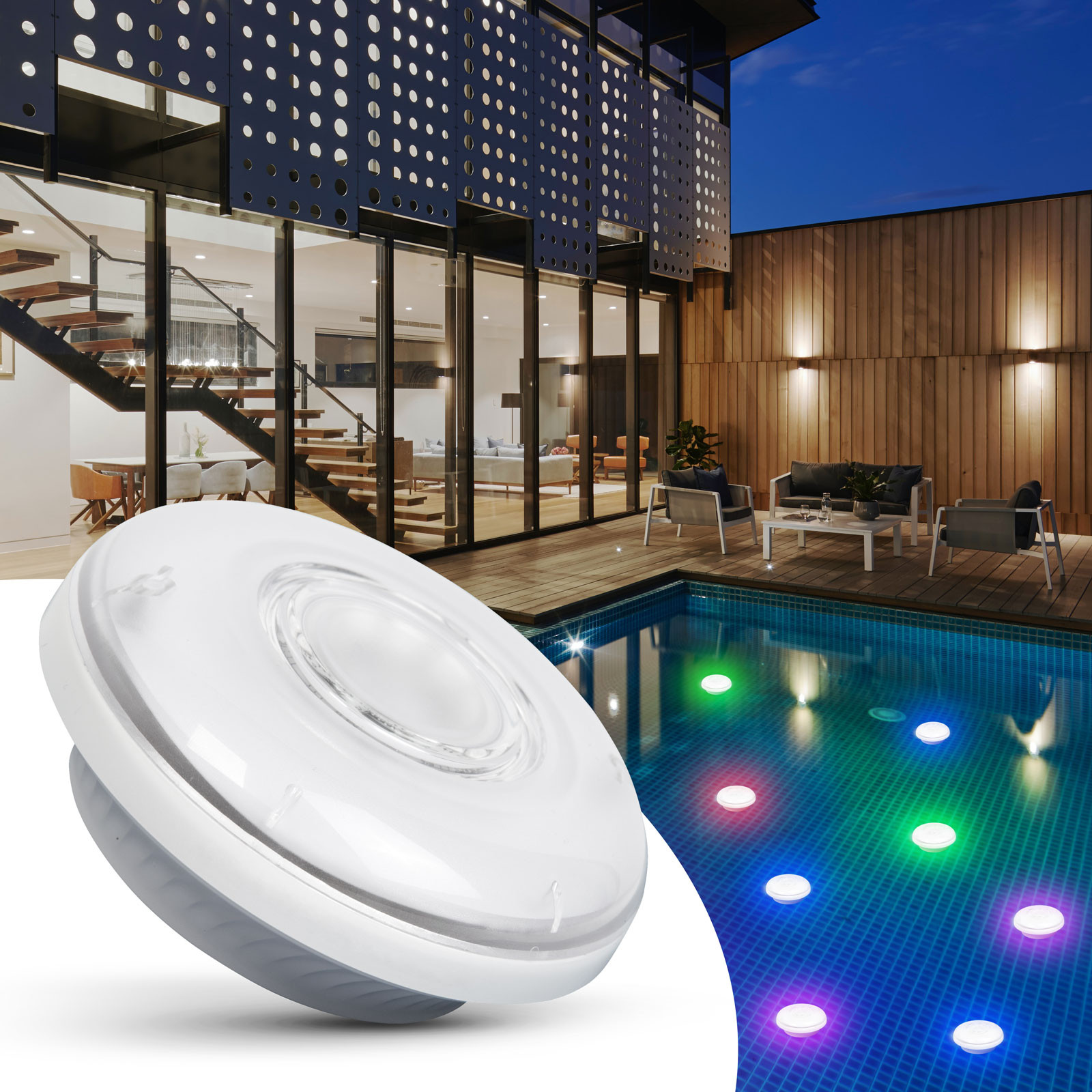 Pametna bluetooth RGB LED lučka za bazen 15 RGB LED 3 x AA z daljincem